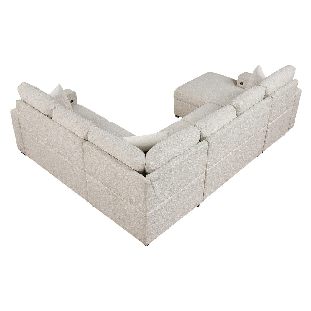Homelegance  - Pompano Sectional W/ Left Chaise, Pull-out Bed, Hidden Storages and Shelves, Charging Ports in Beige - 9630BEx4LC2R  view 4