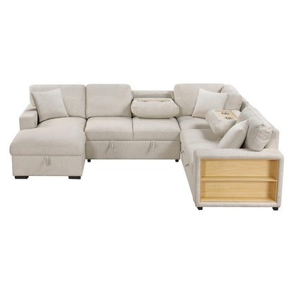Homelegance  - Pompano Sectional W/ Left Chaise, Pull-out Bed, Hidden Storages and Shelves, Charging Ports in Beige - 9630BEx4LC2R  view 5