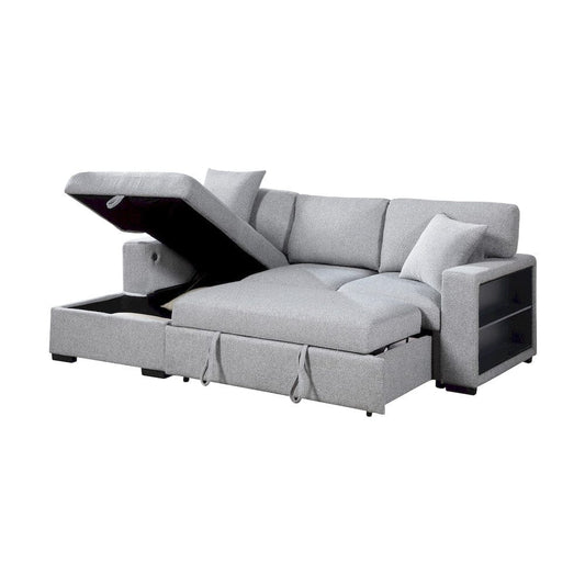 Homelegance  - Pompano Sectional W/ Left Chaise, Pull-out Bed, Hidden Storages and Shelves, Charging Ports in Gray - 9630GYx2LC2R  view 2