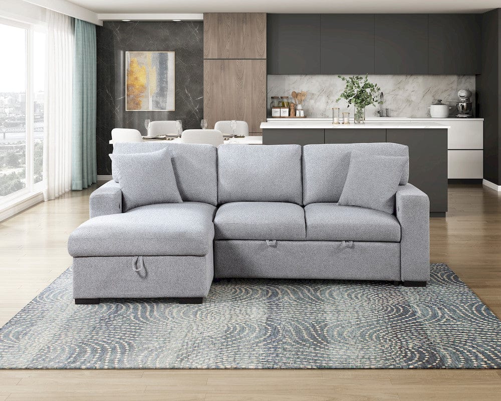 Homelegance  - Pompano Sectional W/ Left Chaise, Pull-out Bed, Hidden Storages and Shelves, Charging Ports in Gray - 9630GYx2LC2R  view 10