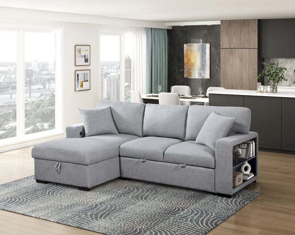 Homelegance  - Pompano Sectional W/ Left Chaise, Pull-out Bed, Hidden Storages and Shelves, Charging Ports in Gray - 9630GYx2LC2R  view 11
