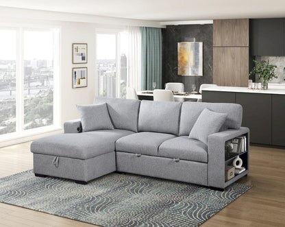Homelegance  - Pompano Sectional W/ Left Chaise, Pull-out Bed, Hidden Storages and Shelves, Charging Ports in Gray - 9630GYx2LC2R  view 11
