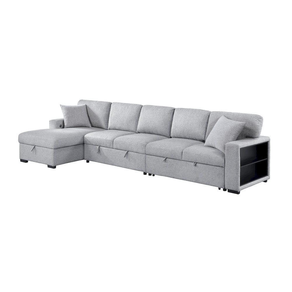 Homelegance  - Pompano Sectional W/ Left Chaise, Pull-out Bed Hidden Storages and Shelves, Charging Ports in Gray - 9630GYx3LC2R  view 1