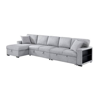 Homelegance  - Pompano Sectional W/ Left Chaise, Pull-out Bed Hidden Storages and Shelves, Charging Ports in Gray - 9630GYx3LC2R  view 1