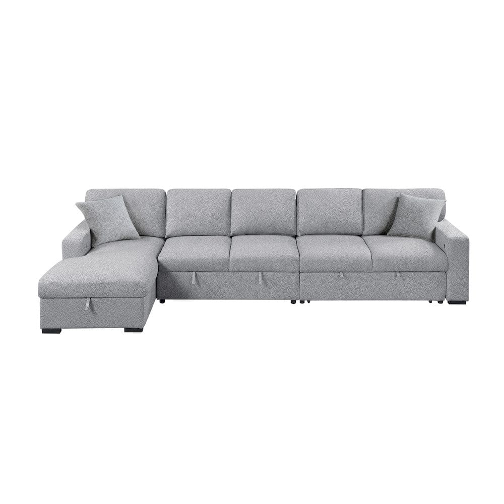 Homelegance  - Pompano Sectional W/ Left Chaise, Pull-out Bed Hidden Storages and Shelves, Charging Ports in Gray - 9630GYx3LC2R  view 2