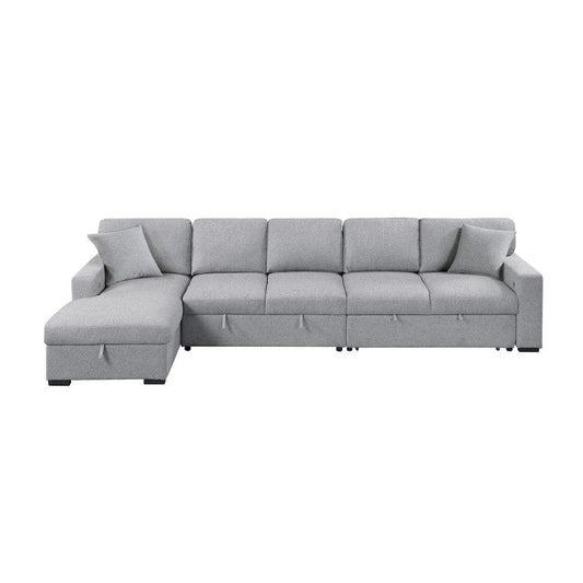 Homelegance  - Pompano Sectional W/ Left Chaise, Pull-out Bed Hidden Storages and Shelves, Charging Ports in Gray - 9630GYx3LC2R  view 2