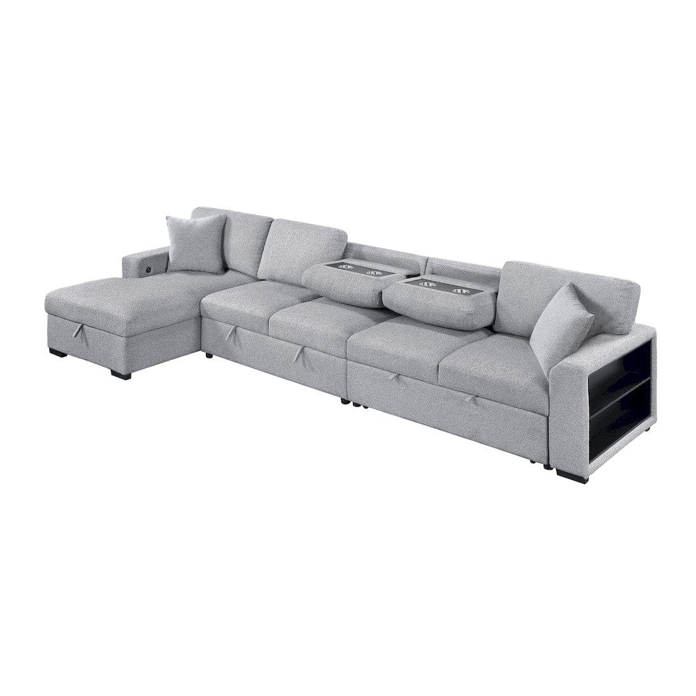 Homelegance  - Pompano Sectional W/ Left Chaise, Pull-out Bed Hidden Storages and Shelves, Charging Ports in Gray - 9630GYx3LC2R  view 3
