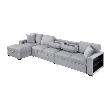 Homelegance  - Pompano Sectional W/ Left Chaise, Pull-out Bed Hidden Storages and Shelves, Charging Ports in Gray - 9630GYx3LC2R  view 3