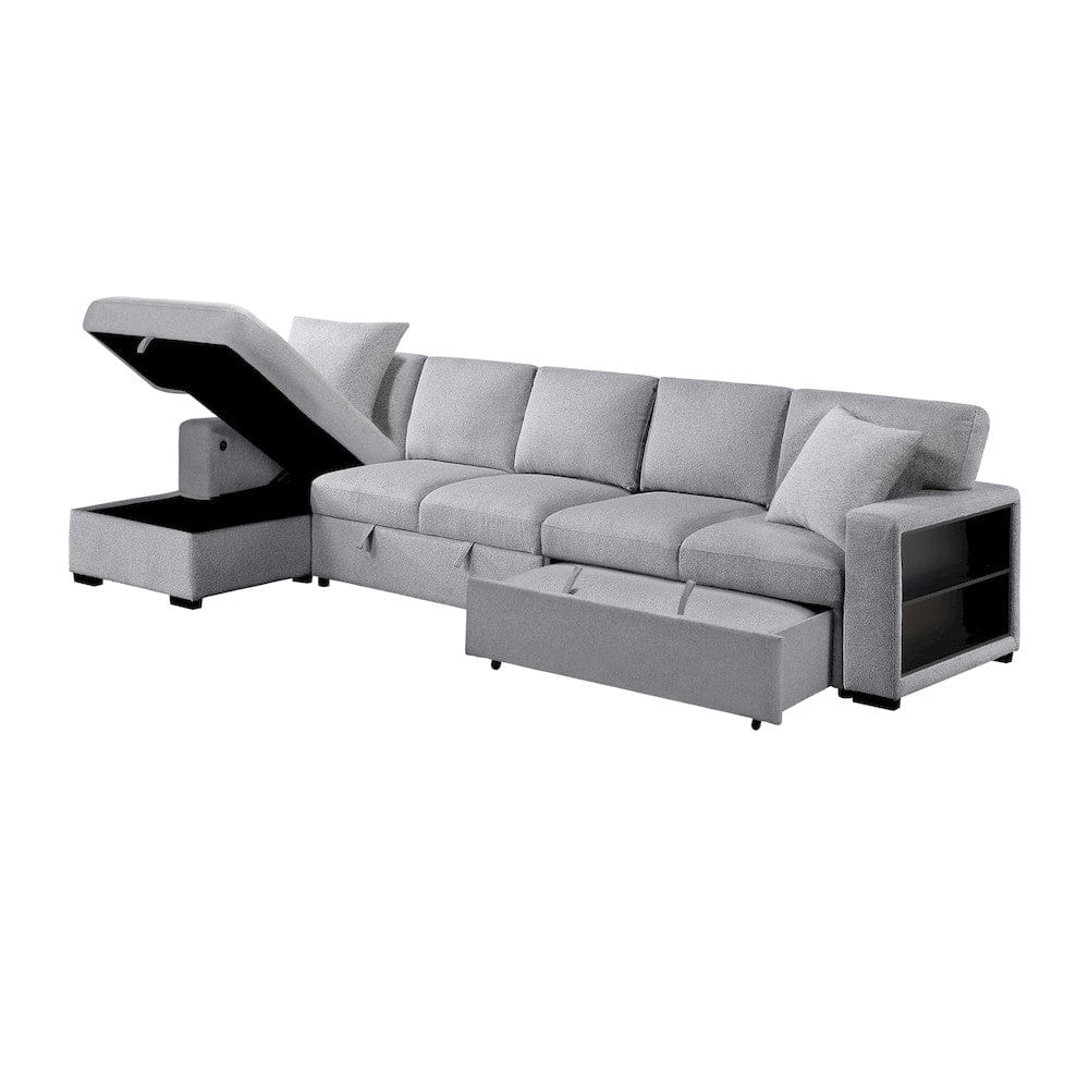 Homelegance  - Pompano Sectional W/ Left Chaise, Pull-out Bed Hidden Storages and Shelves, Charging Ports in Gray - 9630GYx3LC2R  view 4