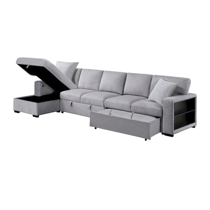 Homelegance  - Pompano Sectional W/ Left Chaise, Pull-out Bed Hidden Storages and Shelves, Charging Ports in Gray - 9630GYx3LC2R  view 4