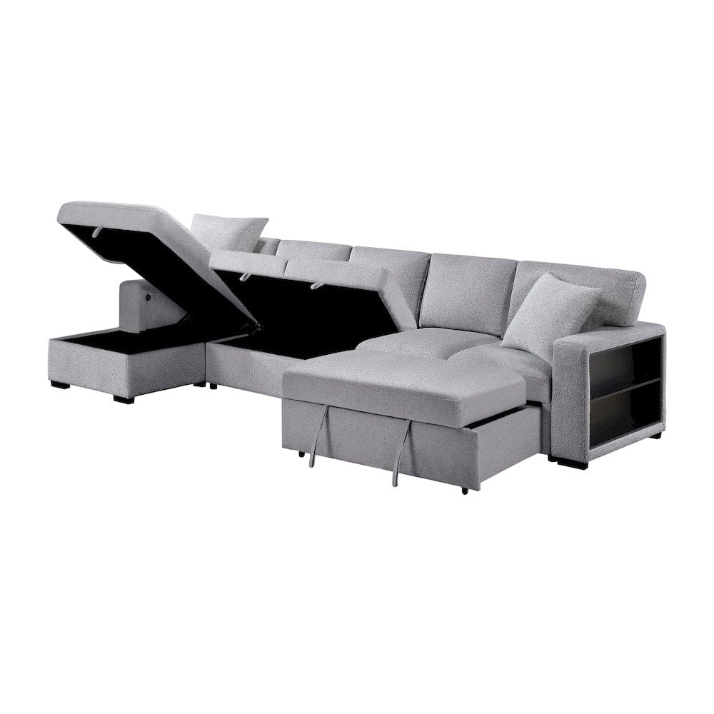 Homelegance  - Pompano Sectional W/ Left Chaise, Pull-out Bed Hidden Storages and Shelves, Charging Ports in Gray - 9630GYx3LC2R  view 5