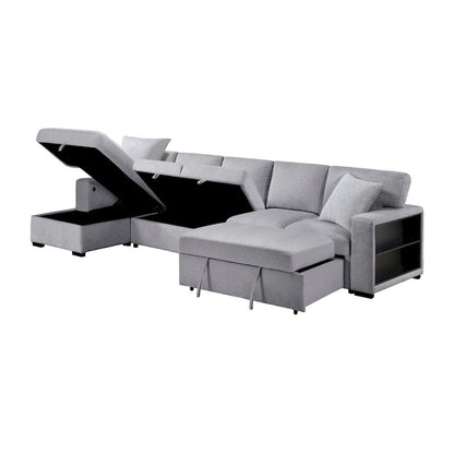 Homelegance  - Pompano Sectional W/ Left Chaise, Pull-out Bed Hidden Storages and Shelves, Charging Ports in Gray - 9630GYx3LC2R  view 5