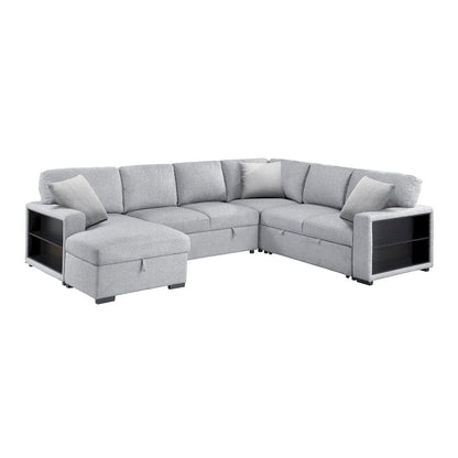 Homelegance  - Pompano Sectional W/ Left Chaise, Pull-out Bed, Hidden Storages and Shelves, Charging Ports in Gray - 9630GYx4LC2R  view 1