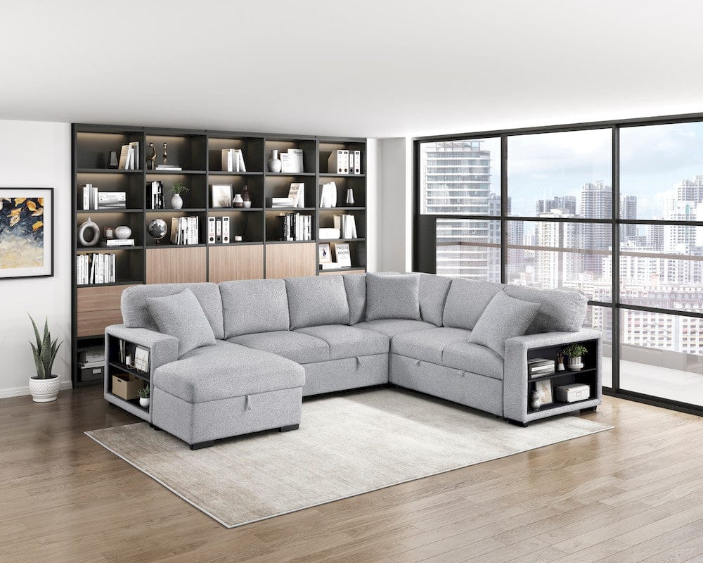 Homelegance  - Pompano Sectional W/ Left Chaise, Pull-out Bed, Hidden Storages and Shelves, Charging Ports in Gray - 9630GYx4LC2R  view 2
