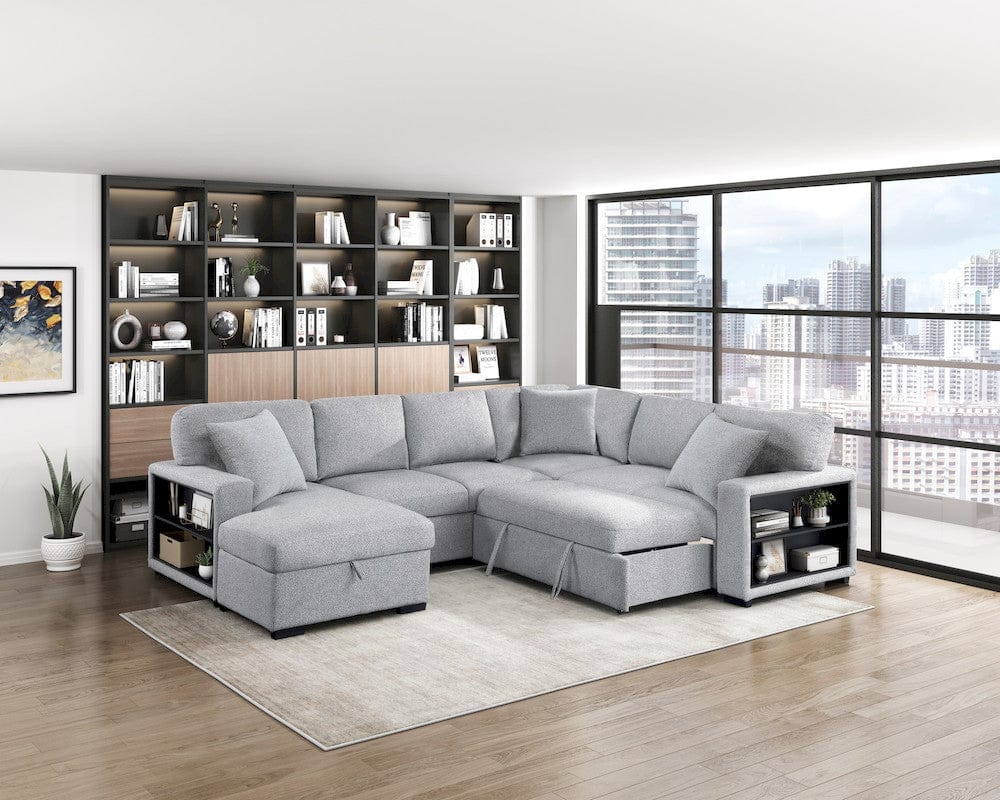 Homelegance  - Pompano Sectional W/ Left Chaise, Pull-out Bed, Hidden Storages and Shelves, Charging Ports in Gray - 9630GYx4LC2R  view 5