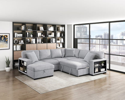 Homelegance  - Pompano Sectional W/ Left Chaise, Pull-out Bed, Hidden Storages and Shelves, Charging Ports in Gray - 9630GYx4LC2R  view 5