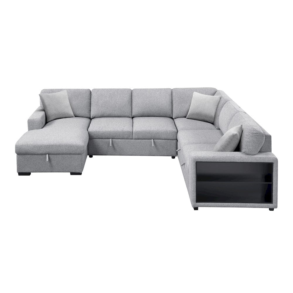 Homelegance  - Pompano Sectional W/ Left Chaise, Pull-out Bed, Hidden Storages and Shelves, Charging Ports in Gray - 9630GYx4LC2R  view 6