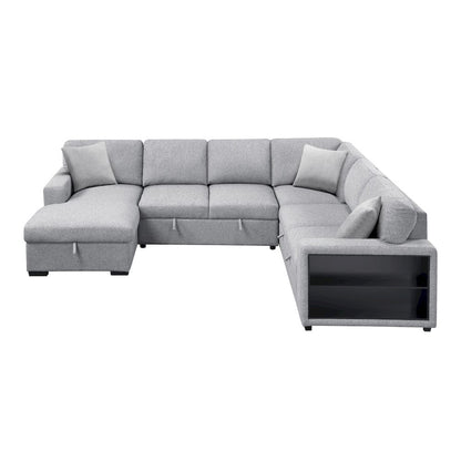 Homelegance  - Pompano Sectional W/ Left Chaise, Pull-out Bed, Hidden Storages and Shelves, Charging Ports in Gray - 9630GYx4LC2R  view 6