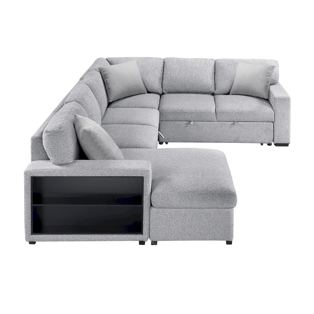 Homelegance  - Pompano Sectional W/ Left Chaise, Pull-out Bed, Hidden Storages and Shelves, Charging Ports in Gray - 9630GYx4LC2R  view 7