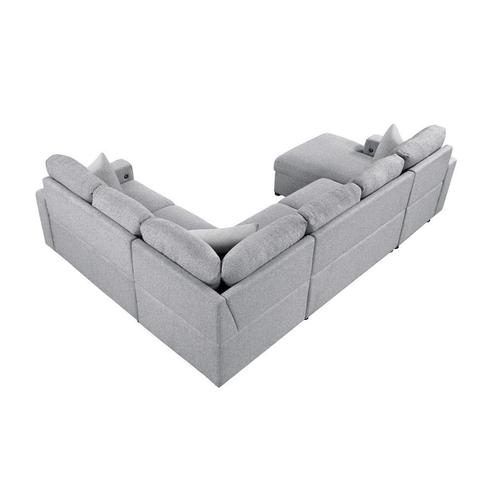 Homelegance  - Pompano Sectional W/ Left Chaise, Pull-out Bed, Hidden Storages and Shelves, Charging Ports in Gray - 9630GYx4LC2R  view 8