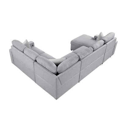Homelegance  - Pompano Sectional W/ Left Chaise, Pull-out Bed, Hidden Storages and Shelves, Charging Ports in Gray - 9630GYx4LC2R  view 8