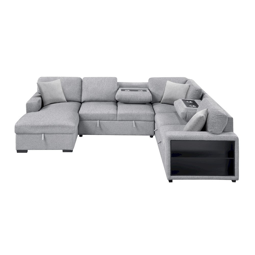 Homelegance  - Pompano Sectional W/ Left Chaise, Pull-out Bed, Hidden Storages and Shelves, Charging Ports in Gray - 9630GYx4LC2R  view 9