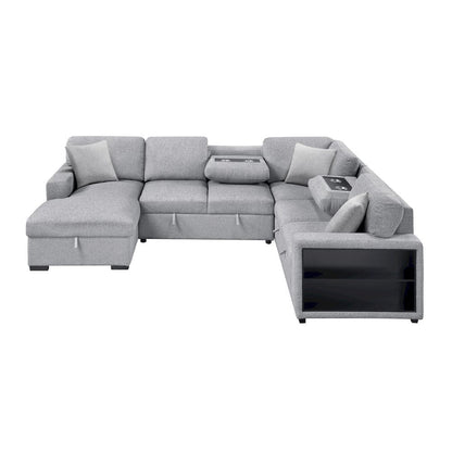 Homelegance  - Pompano Sectional W/ Left Chaise, Pull-out Bed, Hidden Storages and Shelves, Charging Ports in Gray - 9630GYx4LC2R  view 9