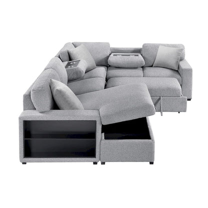 Homelegance  - Pompano Sectional W/ Left Chaise, Pull-out Bed, Hidden Storages and Shelves, Charging Ports in Gray - 9630GYx4LC2R  view 10