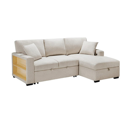 Homelegance  - Pompano Sectional W/ Right Chaise, Pull-out Bed, Hidden Storage and Shelves, Charging Ports in Beige - 9630BEx22LRC  view 1