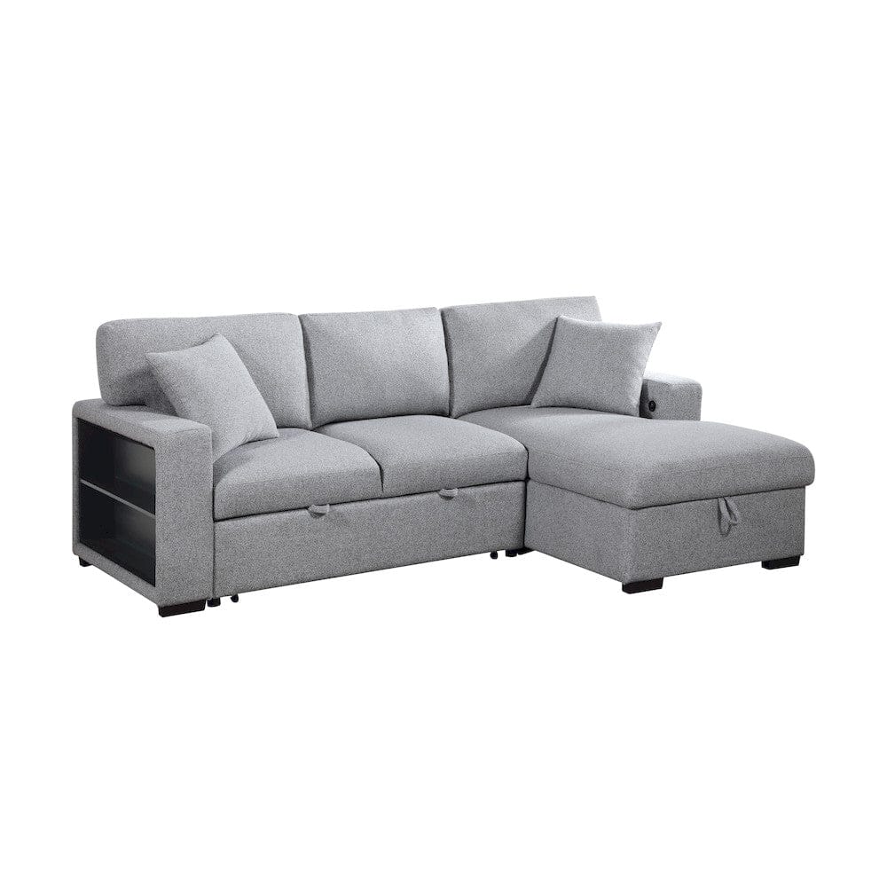 Homelegance  - Pompano Sectional W/ Right Chaise, Pull-out Bed, Hidden Storage and Shelves, Charging Ports in Gray - 9630GYx22LRC  view 1