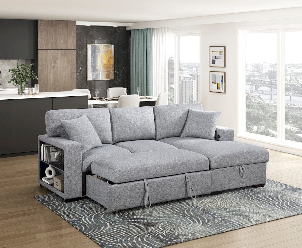 Homelegance  - Pompano Sectional W/ Right Chaise, Pull-out Bed, Hidden Storage and Shelves, Charging Ports in Gray - 9630GYx22LRC  view 4