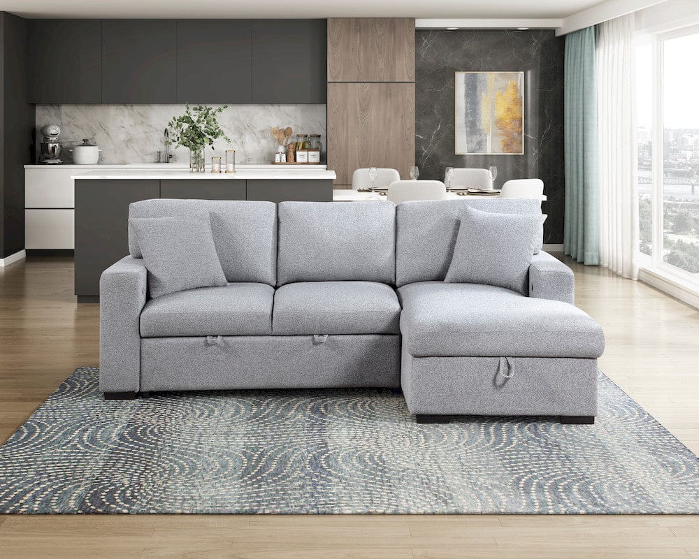 Homelegance  - Pompano Sectional W/ Right Chaise, Pull-out Bed, Hidden Storage and Shelves, Charging Ports in Gray - 9630GYx22LRC  view 6