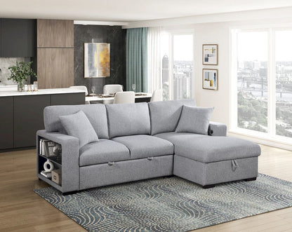 Homelegance  - Pompano Sectional W/ Right Chaise, Pull-out Bed, Hidden Storage and Shelves, Charging Ports in Gray - 9630GYx22LRC  view 7