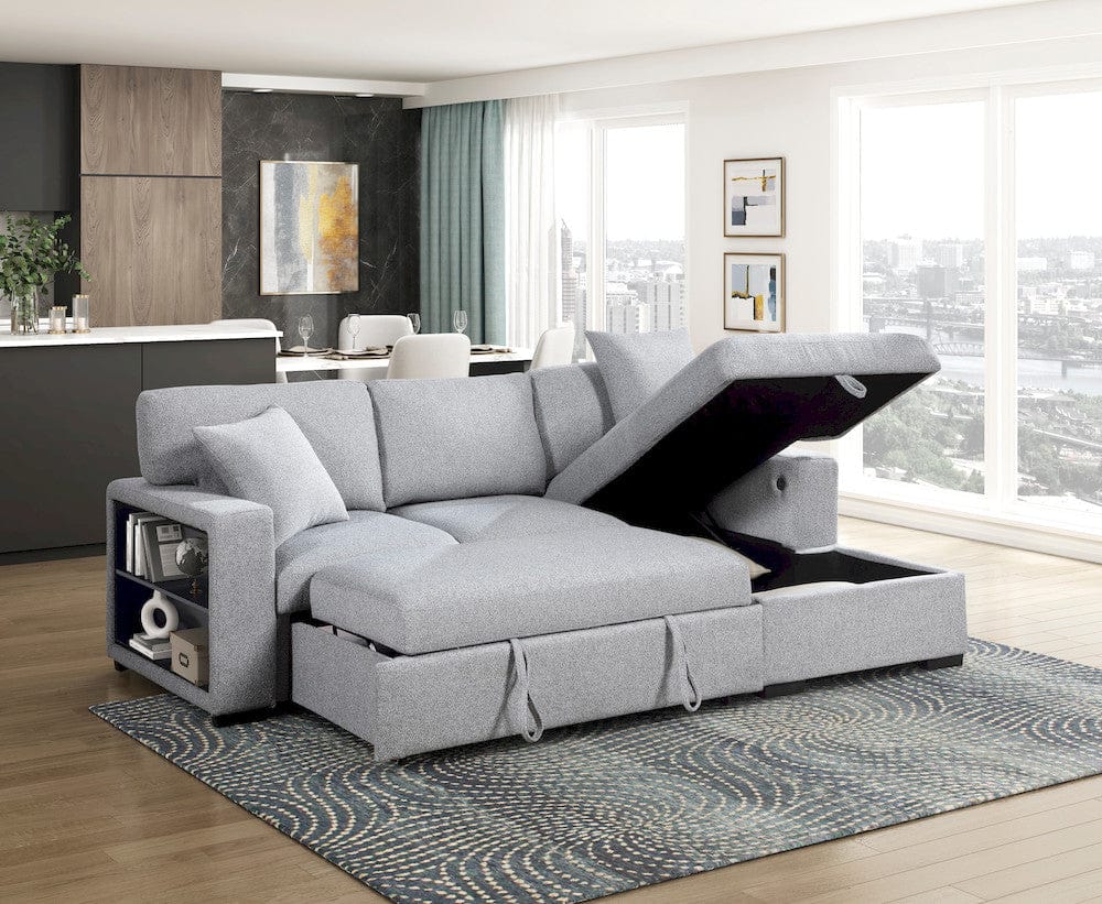 Homelegance  - Pompano Sectional W/ Right Chaise, Pull-out Bed, Hidden Storage and Shelves, Charging Ports in Gray - 9630GYx22LRC  view 8
