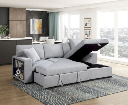Homelegance  - Pompano Sectional W/ Right Chaise, Pull-out Bed, Hidden Storage and Shelves, Charging Ports in Gray - 9630GYx22LRC  view 8