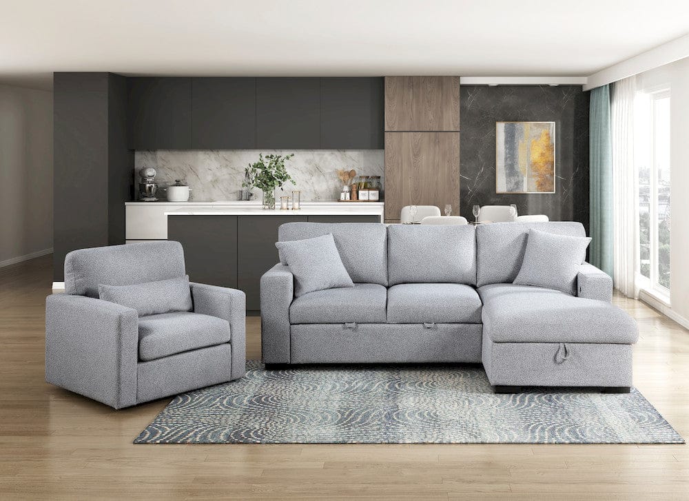 Homelegance  - Pompano Sectional W/ Right Chaise, Pull-out Bed, Hidden Storage and Shelves, Charging Ports in Gray - 9630GYx22LRC  view 9
