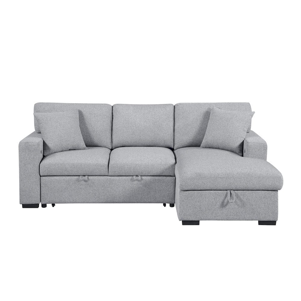 Homelegance  - Pompano Sectional W/ Right Chaise, Pull-out Bed, Hidden Storage and Shelves, Charging Ports in Gray - 9630GYx22LRC  view 11