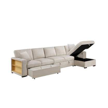 Homelegance  - Pompano Sectional W/ Right Chaise, Pull-out Bed, Hidden Storages and Shelves, Charging Ports in Beige - 9630BEx32LRC  view 4