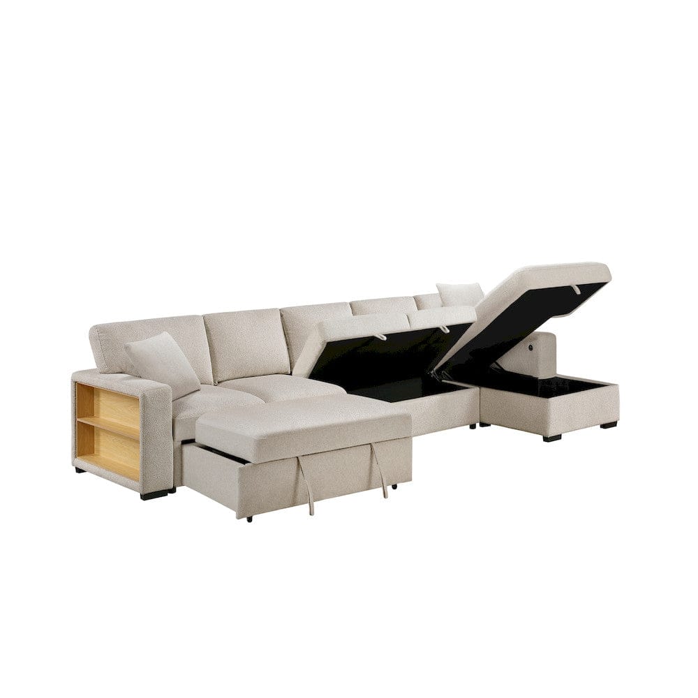 Homelegance  - Pompano Sectional W/ Right Chaise, Pull-out Bed, Hidden Storages and Shelves, Charging Ports in Beige - 9630BEx32LRC  view 5