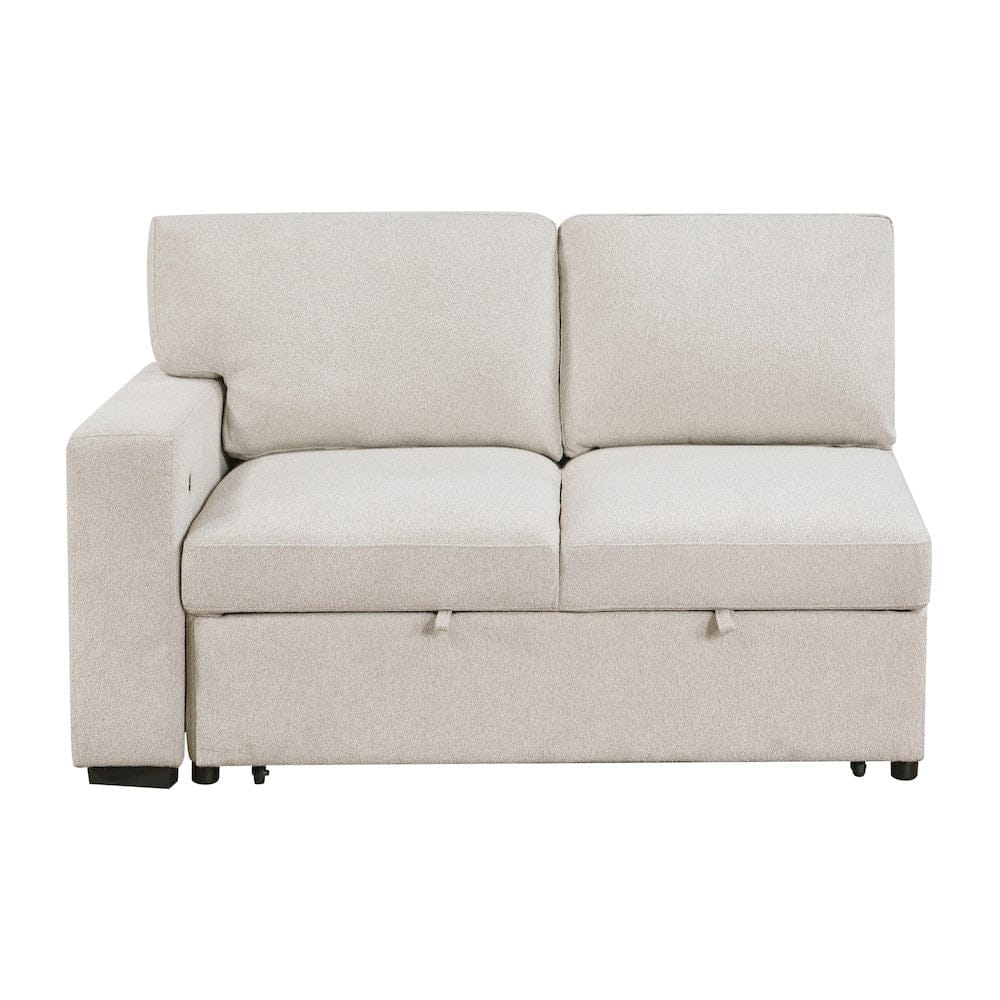 Homelegance  - Pompano Sectional W/ Right Chaise, Pull-out Bed, Hidden Storages and Shelves, Charging Ports in Beige - 9630BEx32LRC  view 6