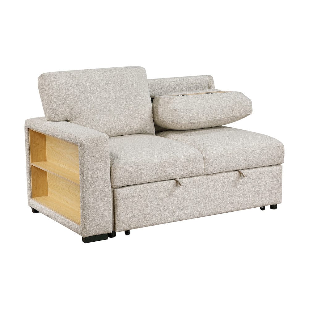 Homelegance  - Pompano Sectional W/ Right Chaise, Pull-out Bed, Hidden Storages and Shelves, Charging Ports in Beige - 9630BEx32LRC  view 9