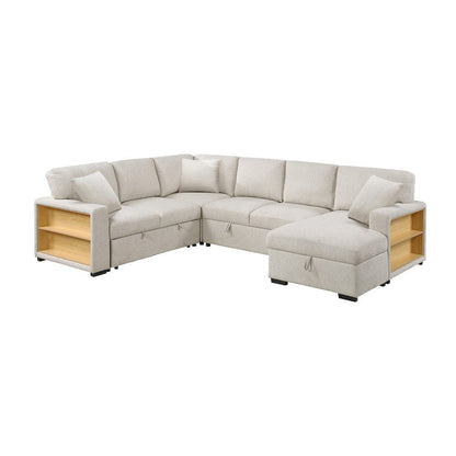 Homelegance  - Pompano Sectional W/ Right Chaise, Pull-out Bed, Hidden Storages and Shelves, Charging Ports in Beige - 9630BEx42LRC  view 1