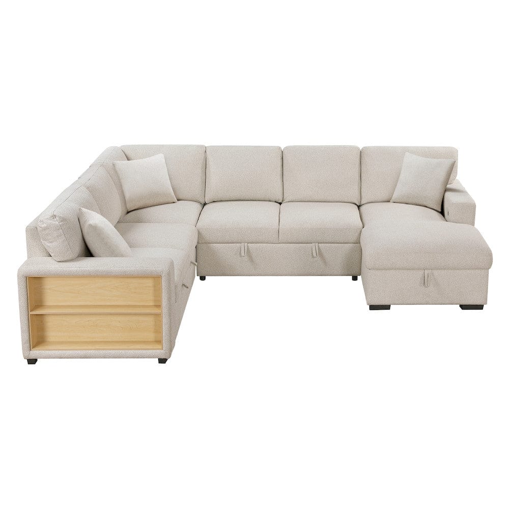 Homelegance  - Pompano Sectional W/ Right Chaise, Pull-out Bed, Hidden Storages and Shelves, Charging Ports in Beige - 9630BEx42LRC  view 3