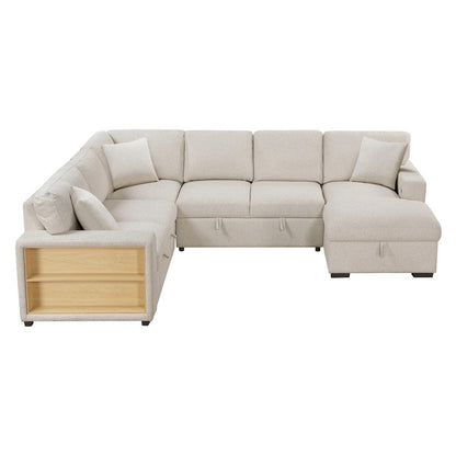 Homelegance  - Pompano Sectional W/ Right Chaise, Pull-out Bed, Hidden Storages and Shelves, Charging Ports in Beige - 9630BEx42LRC  view 3