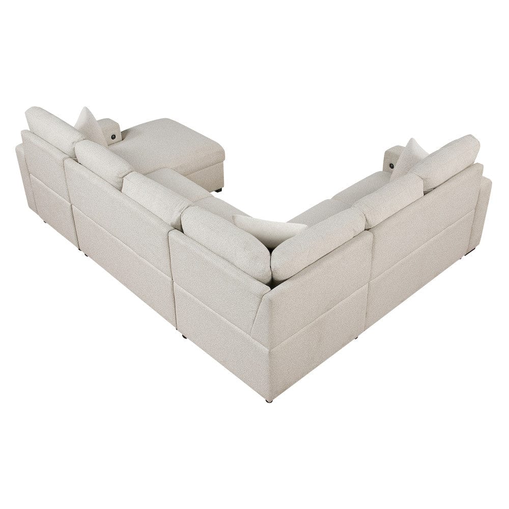 Homelegance  - Pompano Sectional W/ Right Chaise, Pull-out Bed, Hidden Storages and Shelves, Charging Ports in Beige - 9630BEx42LRC  view 4