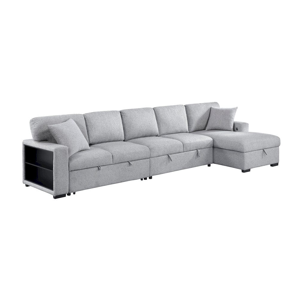 Homelegance  - Pompano Sectional W/ Right Chaise, Pull-out Bed, Hidden Storages and Shelves, Charging Ports in Gray - 9630GYx32LRC  view 1