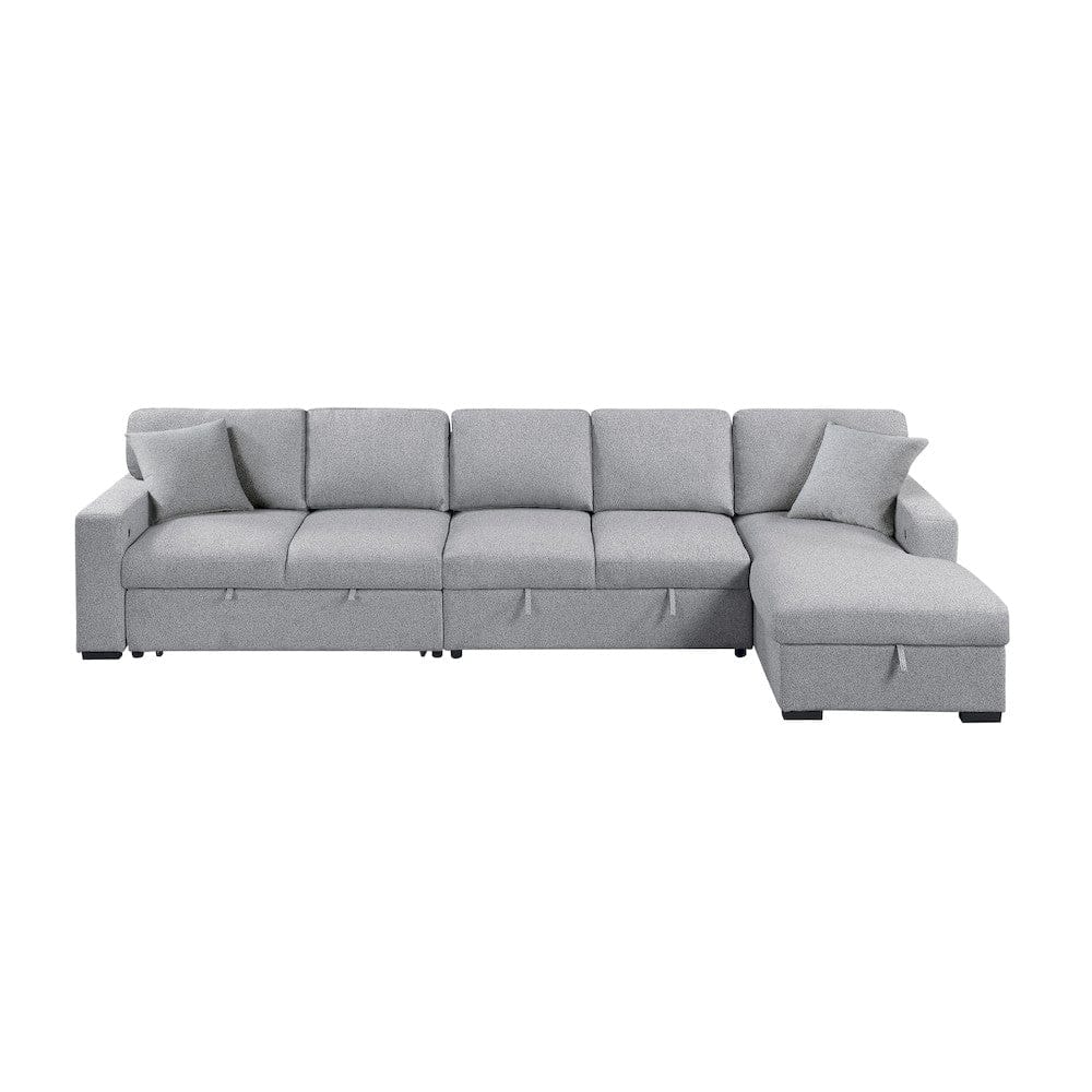 Homelegance  - Pompano Sectional W/ Right Chaise, Pull-out Bed, Hidden Storages and Shelves, Charging Ports in Gray - 9630GYx32LRC  view 2