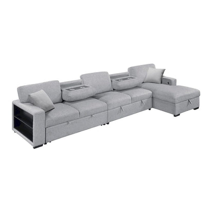 Homelegance  - Pompano Sectional W/ Right Chaise, Pull-out Bed, Hidden Storages and Shelves, Charging Ports in Gray - 9630GYx32LRC  view 3