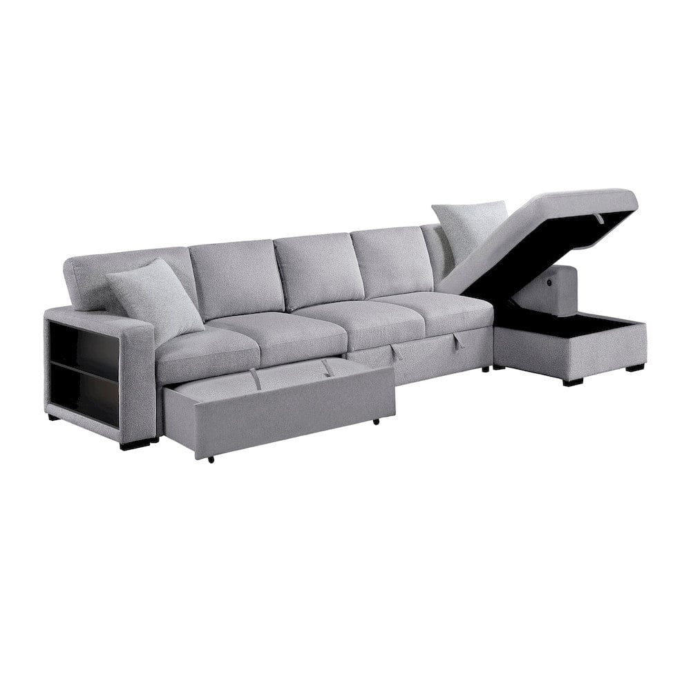 Homelegance  - Pompano Sectional W/ Right Chaise, Pull-out Bed, Hidden Storages and Shelves, Charging Ports in Gray - 9630GYx32LRC  view 4