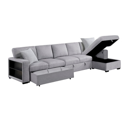Homelegance  - Pompano Sectional W/ Right Chaise, Pull-out Bed, Hidden Storages and Shelves, Charging Ports in Gray - 9630GYx32LRC  view 4